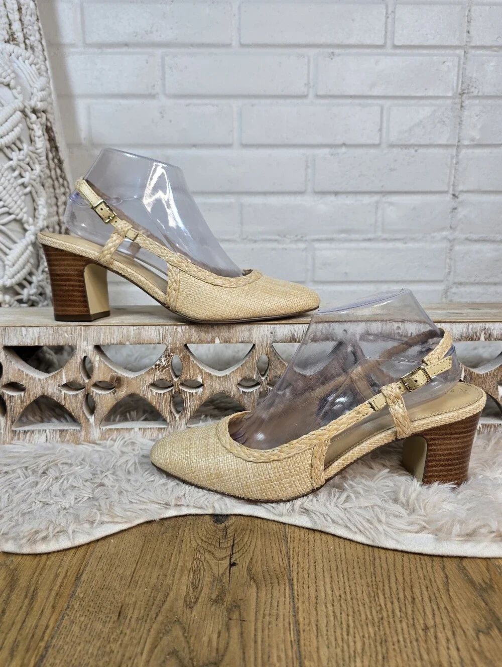 Talbots Woven Slingback Block Heel Pumps in Natural Size 8.5